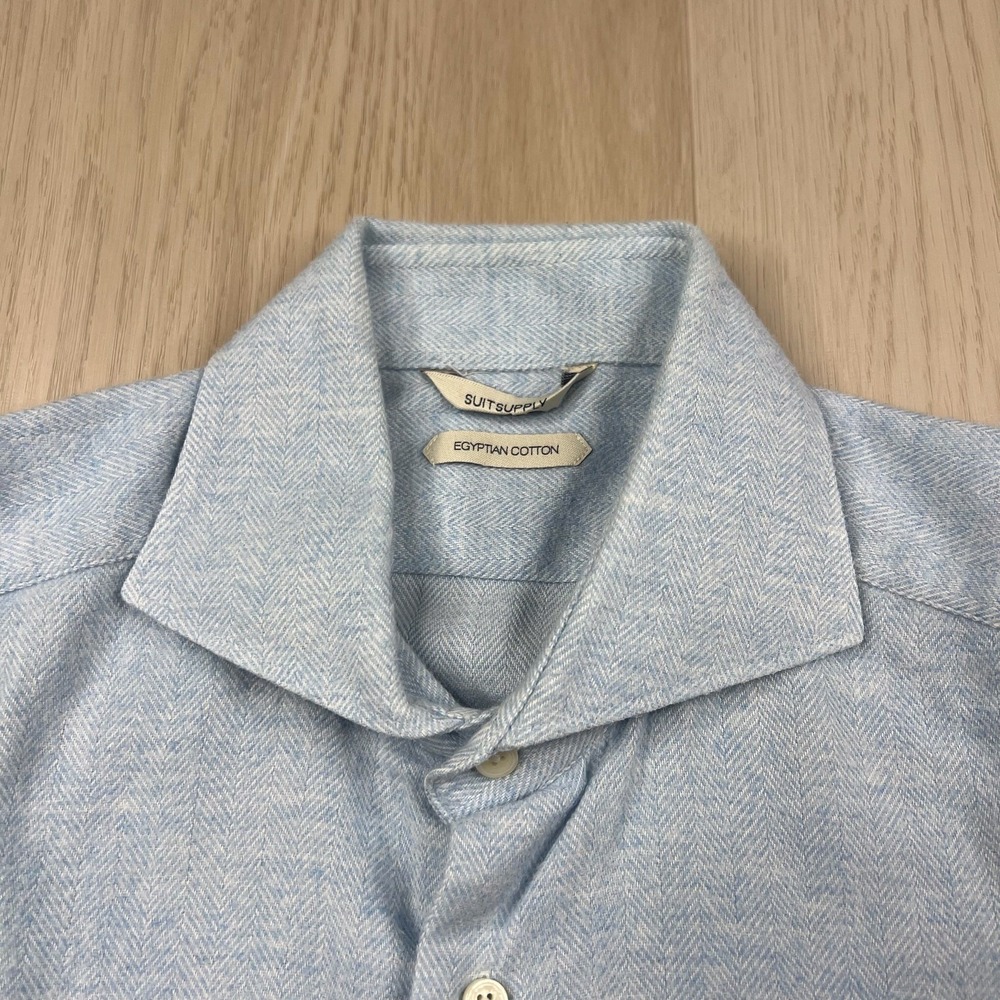 Suit Supply Egyptian Cotton Button Up Shirt Mens Size 39 15 1/2 Blue Heathered - Picture 4 of 15